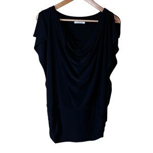 Hawthorn Black Draped Cowl Neck Ruched Side Top Elegant‎ Evening Blouse